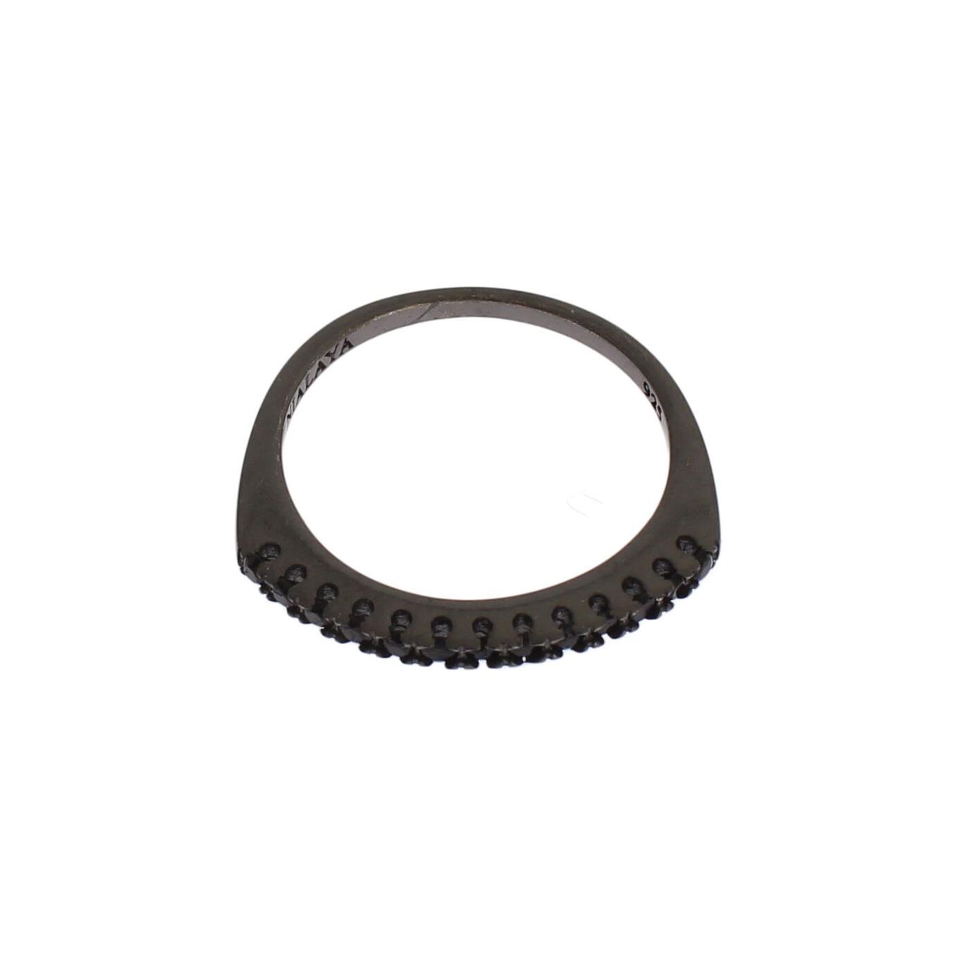 Nialaya Black CZ Rhodium 925 Silver Womens Ring