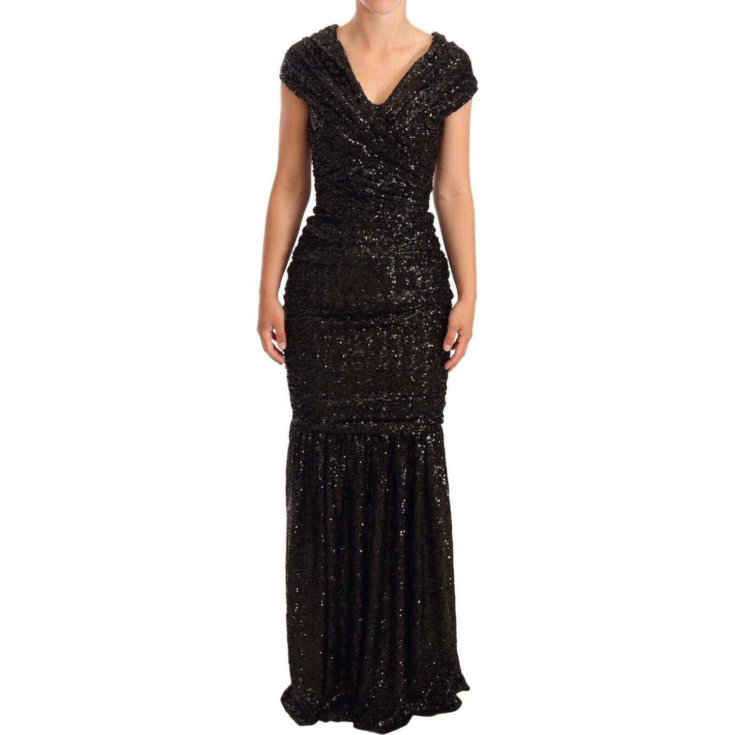 Dolce & Gabbana Elegant Black Sequined Open Shoulder Gown WOMAN DRESSES Dolce & Gabbana