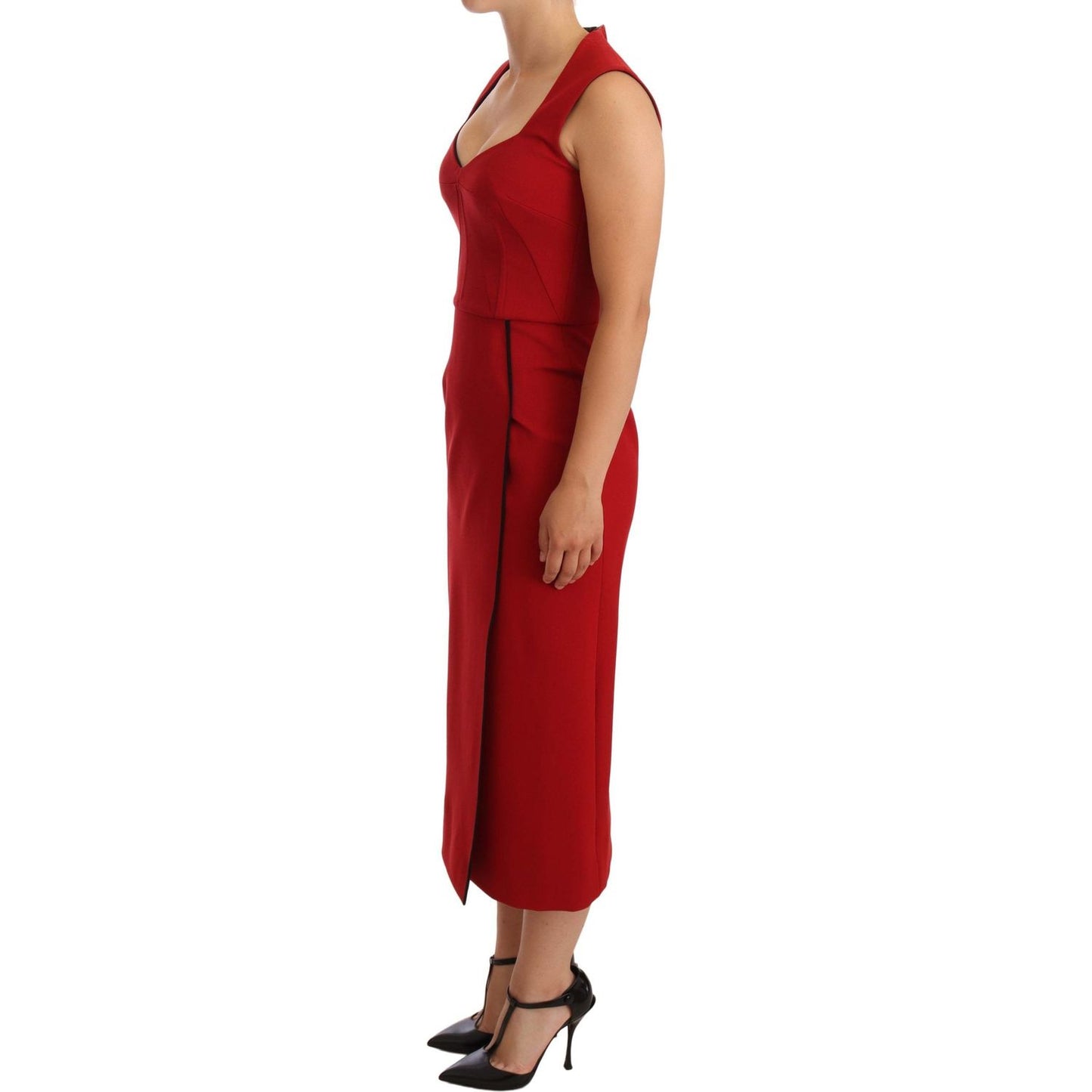 Dolce & Gabbana Elegant Sweetheart Midi Dress in Red WOMAN DRESSES Dolce & Gabbana