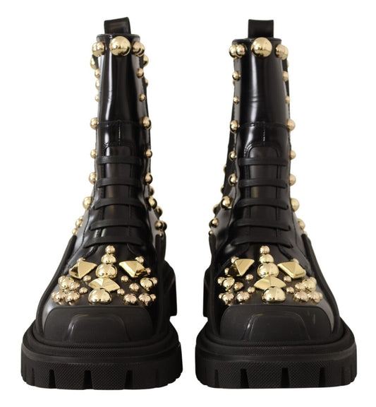 Dolce & Gabbana Studded Leather Combat Boots with Embroidery Dolce & Gabbana