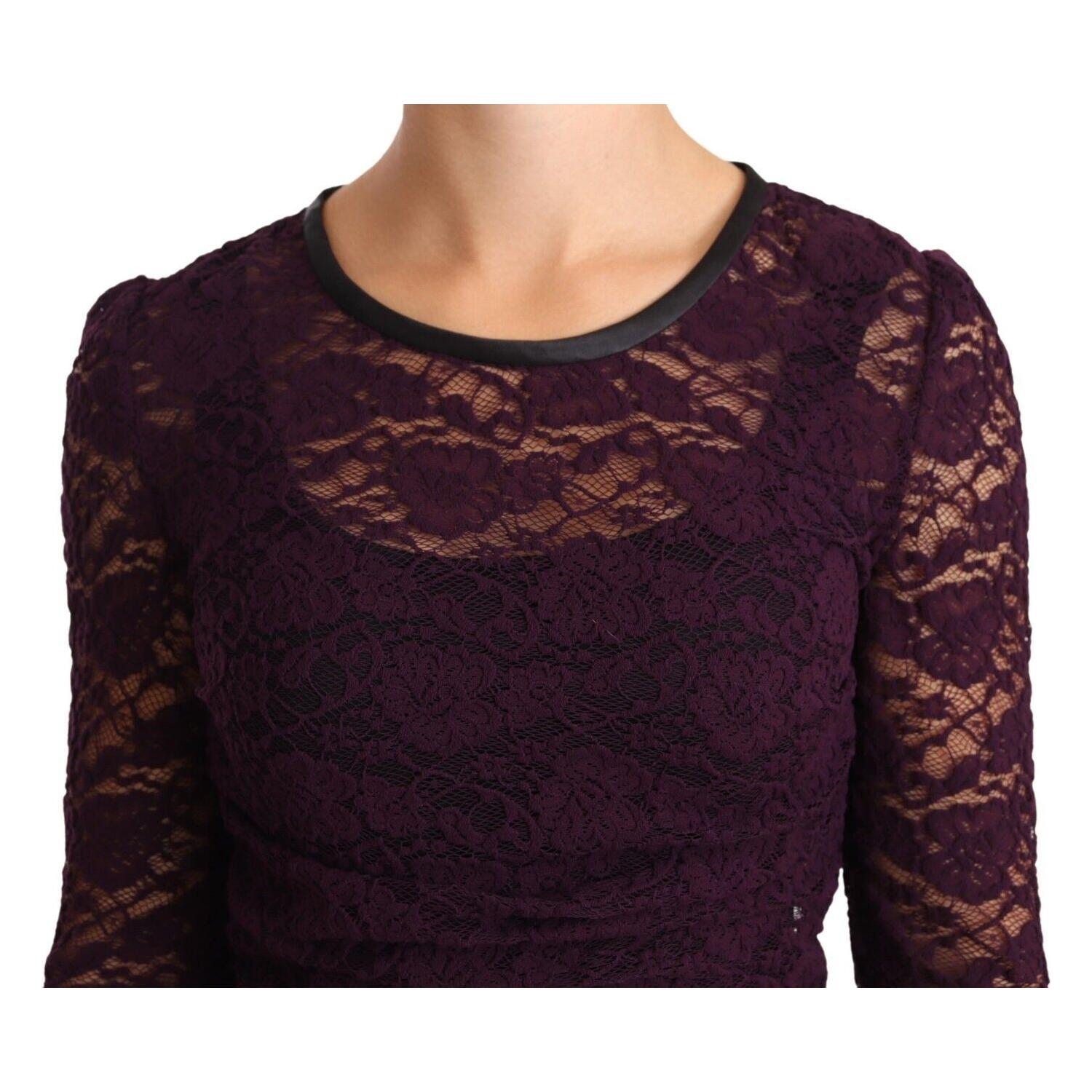 Dolce & Gabbana Purple Lace Long Sleeve Top Blouse