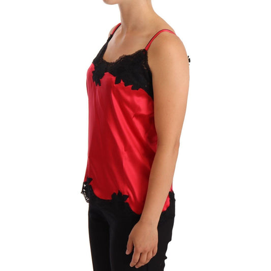 Dolce & Gabbana Silk Blend Lace-Trim Camisole in Red & Black WOMAN UNDERWEAR Dolce & Gabbana