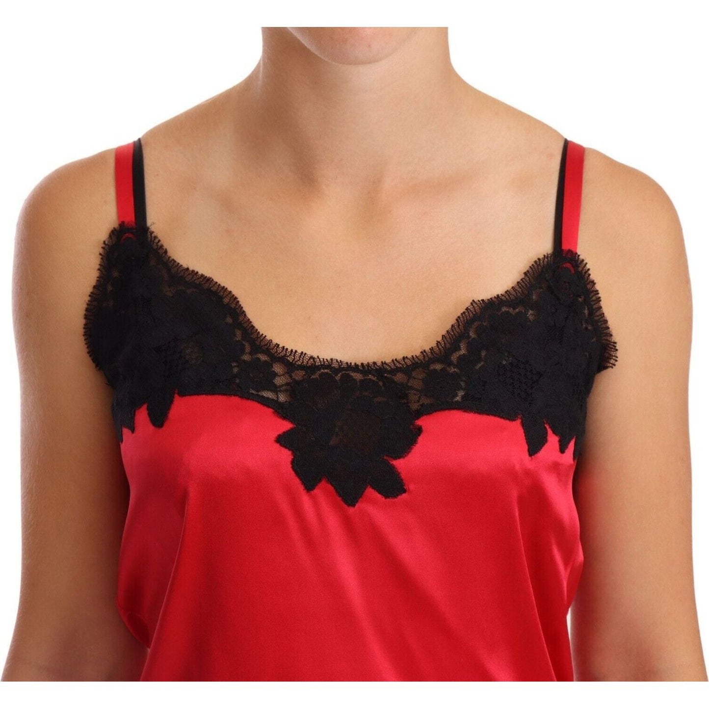 Dolce & Gabbana Silk Blend Lace-Trim Camisole in Red & Black WOMAN UNDERWEAR Dolce & Gabbana