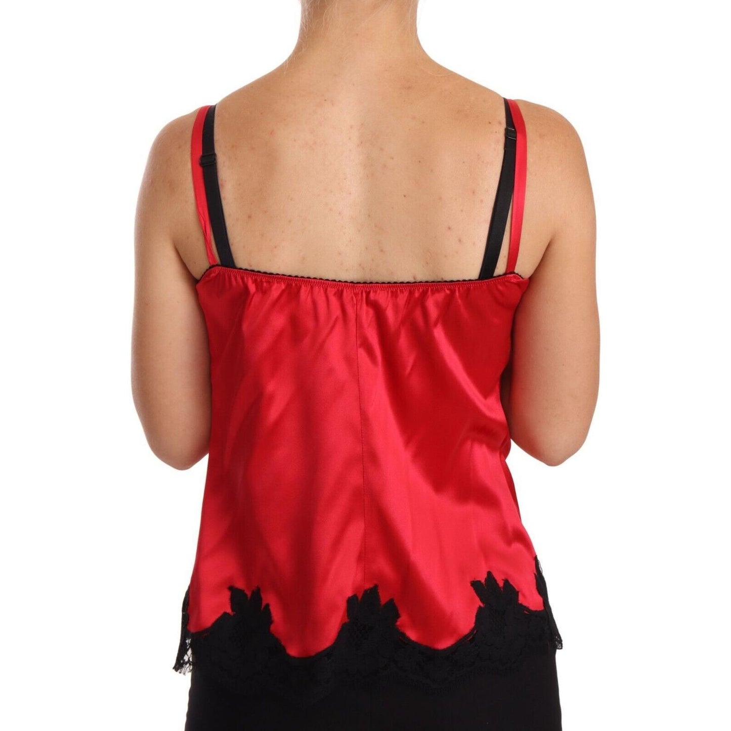 Dolce & Gabbana Silk Blend Lace-Trim Camisole in Red & Black WOMAN UNDERWEAR Dolce & Gabbana