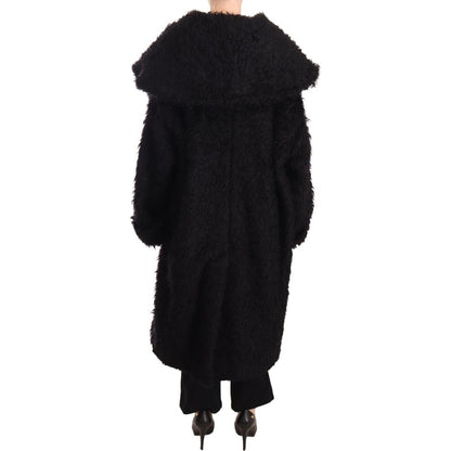 Dolce & Gabbana Black Mohair Fur Cape Trench Coat Jacket