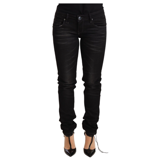 Acht Black Washed Cotton Slim Fit Denim Low Waist Trouser Jeans