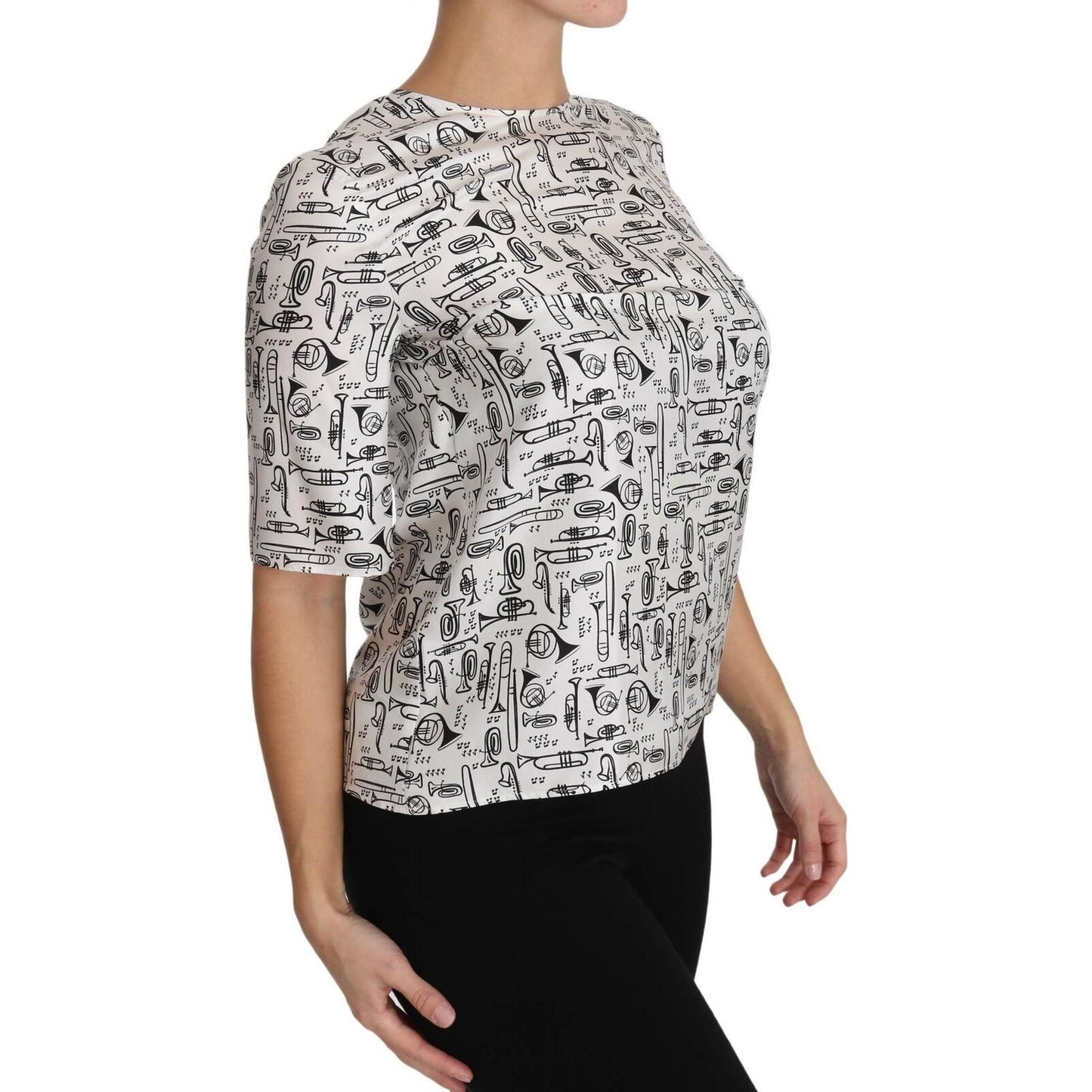 Dolce & Gabbana Elegant Trumpet Print Silk Blouse Top Blouse Top Dolce & Gabbana