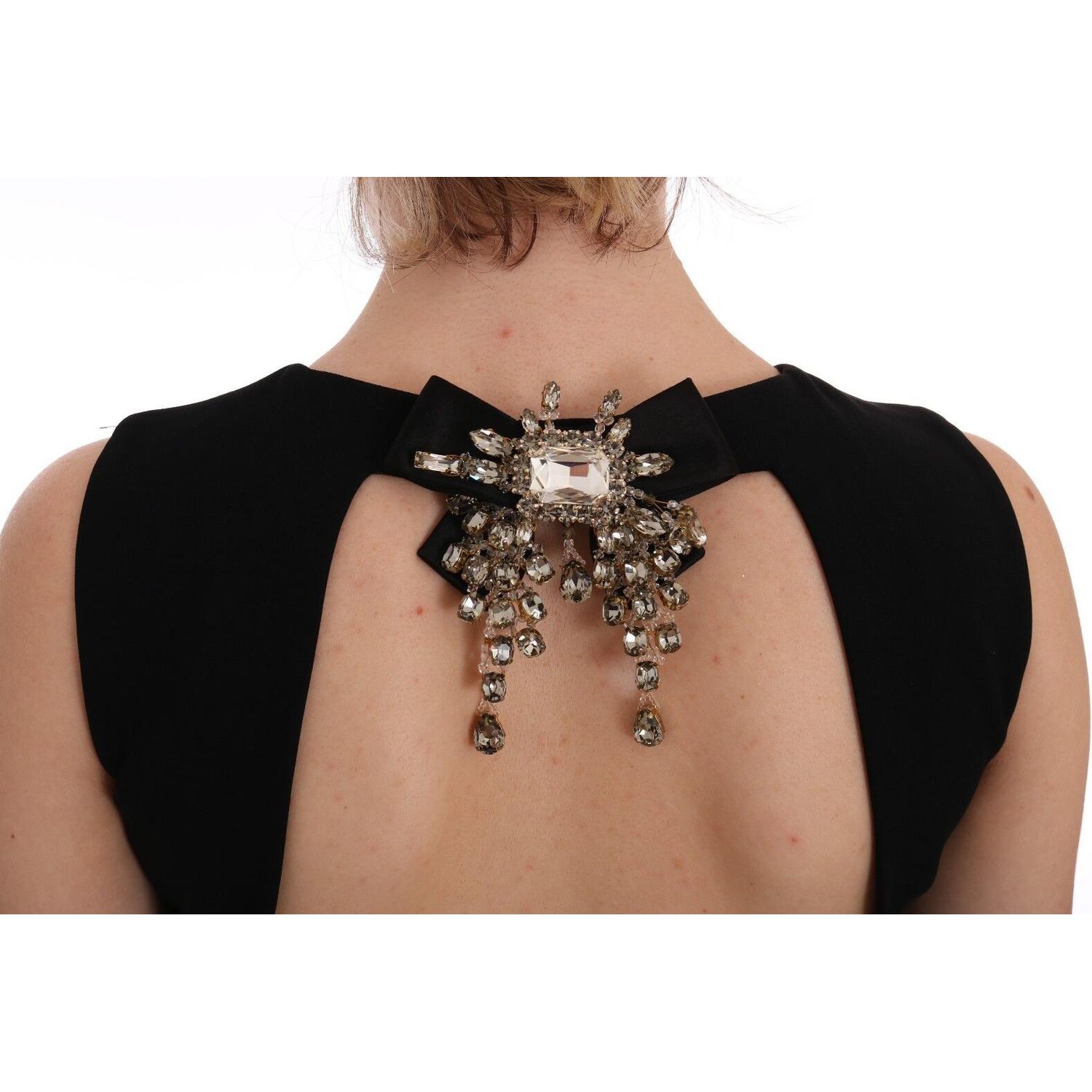 Dolce & Gabbana Black Stretch Crystal Sheath Gown Dress