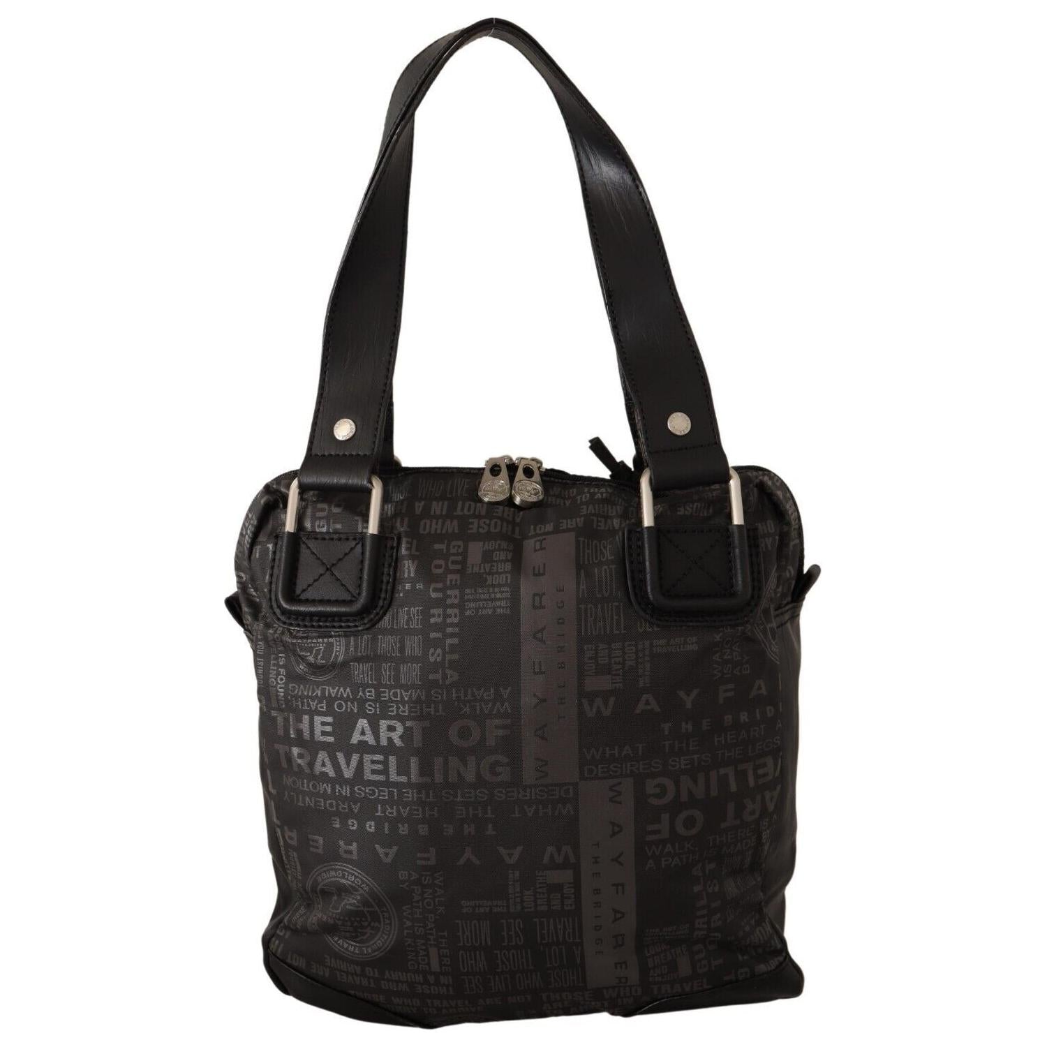 别致的黑色和灰色面料单肩手提包