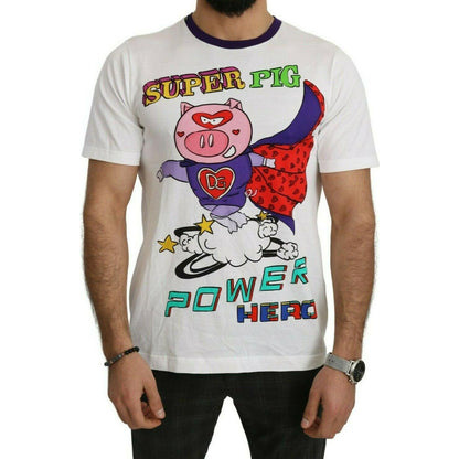 Dolce & Gabbana White Cotton Top Super Power Pig T-shirt