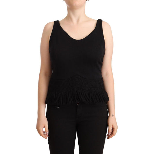 Ermanno Scervino Black Cotton Sleevelesss Tank Casual Top