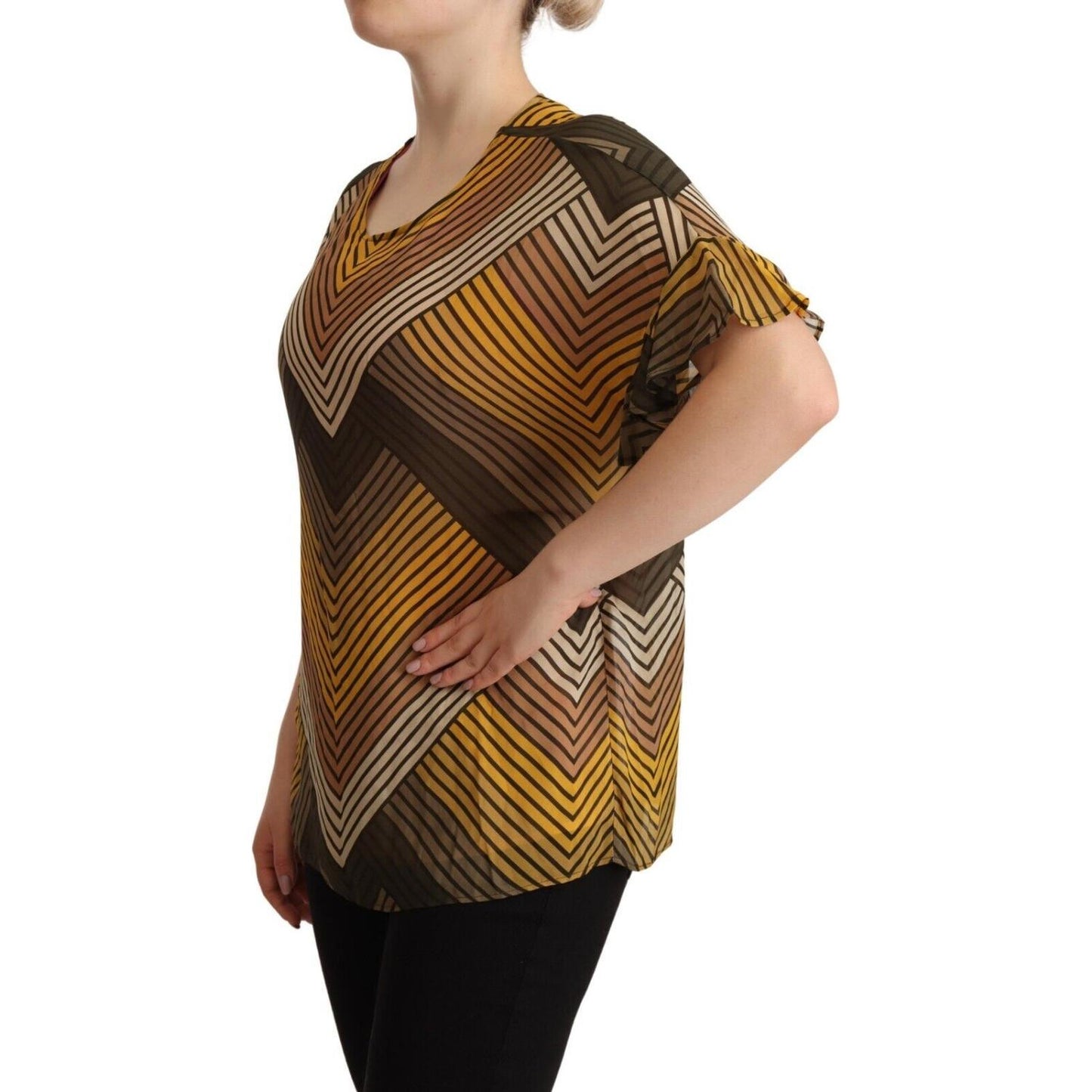 Twinset Multicolor Stripes Short Sleeves Round Neck Top Blouse