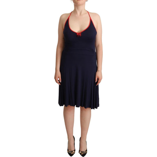 Roccobarocco Navy Blue Sleeveless Halter Sheath Midi Dress