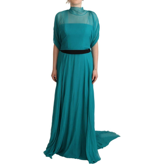 Alberta Ferretti Elegant Silk A-Line Long Dress in Blue Alberta Ferretti