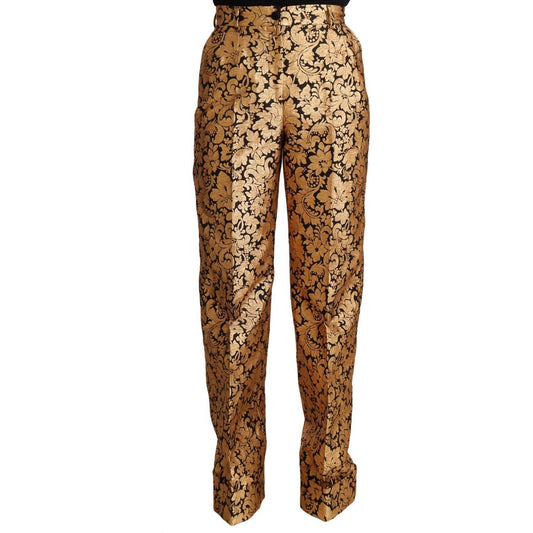 Dolce & Gabbana Gold Floral Jacquard Straight Polyester Pants
