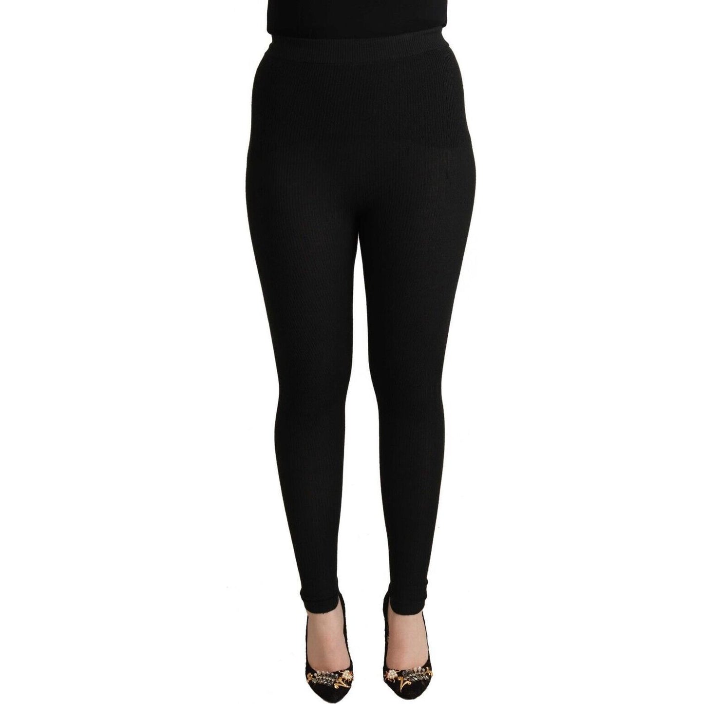 Dolce & Gabbana Black Cashmere Stretch Waist Tights Pants