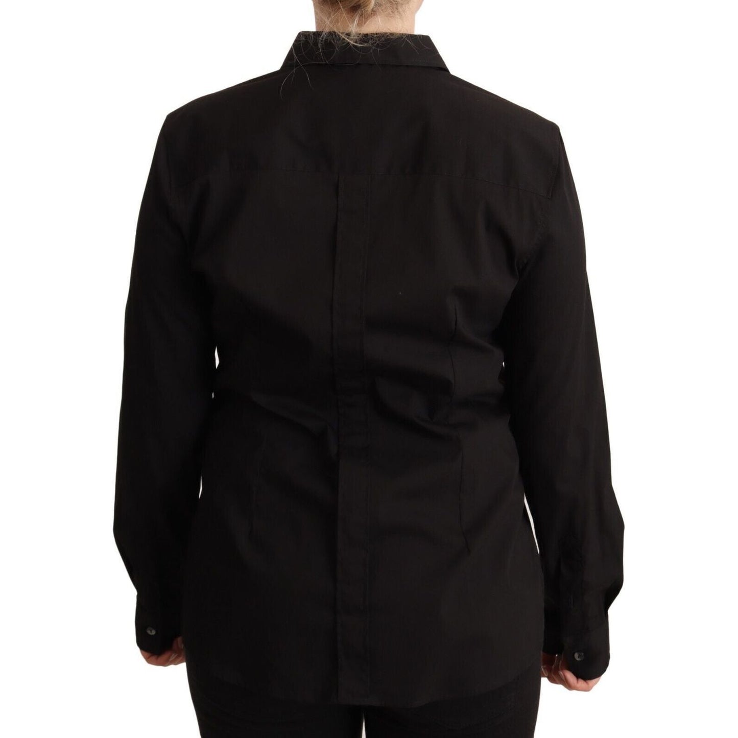 Dolce & Gabbana Elegant Black Cotton Blend Collared Top WOMAN TOPS AND SHIRTS Dolce & Gabbana