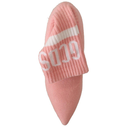 GCDS Pink Suede Logo Socks Block Heel Ankle Boots Shoes