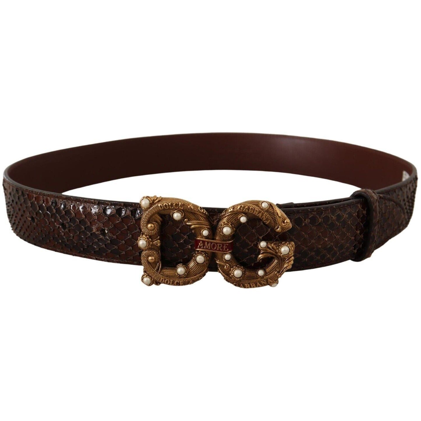 Dolce & Gabbana Elegant Phyton Leather Pearl Buckle Belt WOMAN BELTS Dolce & Gabbana