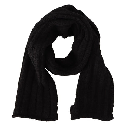 Dolce & Gabbana Black Virgin Wool Knitted Unisex Warmer Shawl Scarf