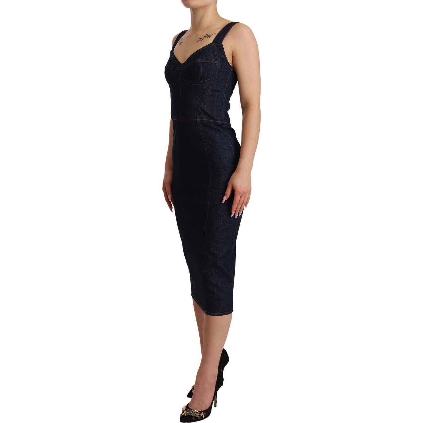 Dolce & Gabbana Elegant Dark Blue Denim Sheath Midi Dress Dolce & Gabbana