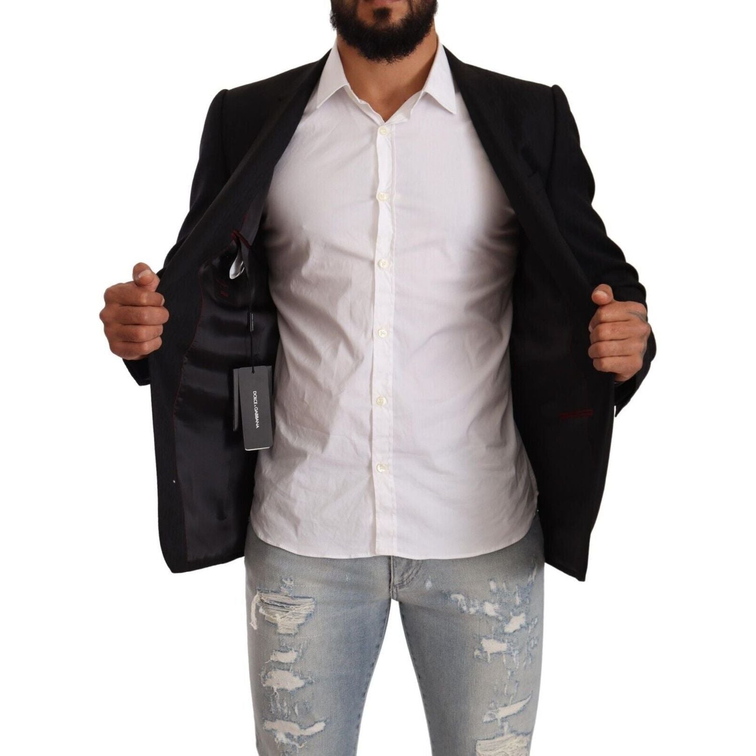 سترة من الصوف البكر باللون الأسود من دولتشي آند غابانا حصرية