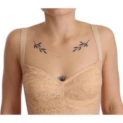 Dolce & Gabbana Beige Nylon Floral Lace Bodysuit Underwear