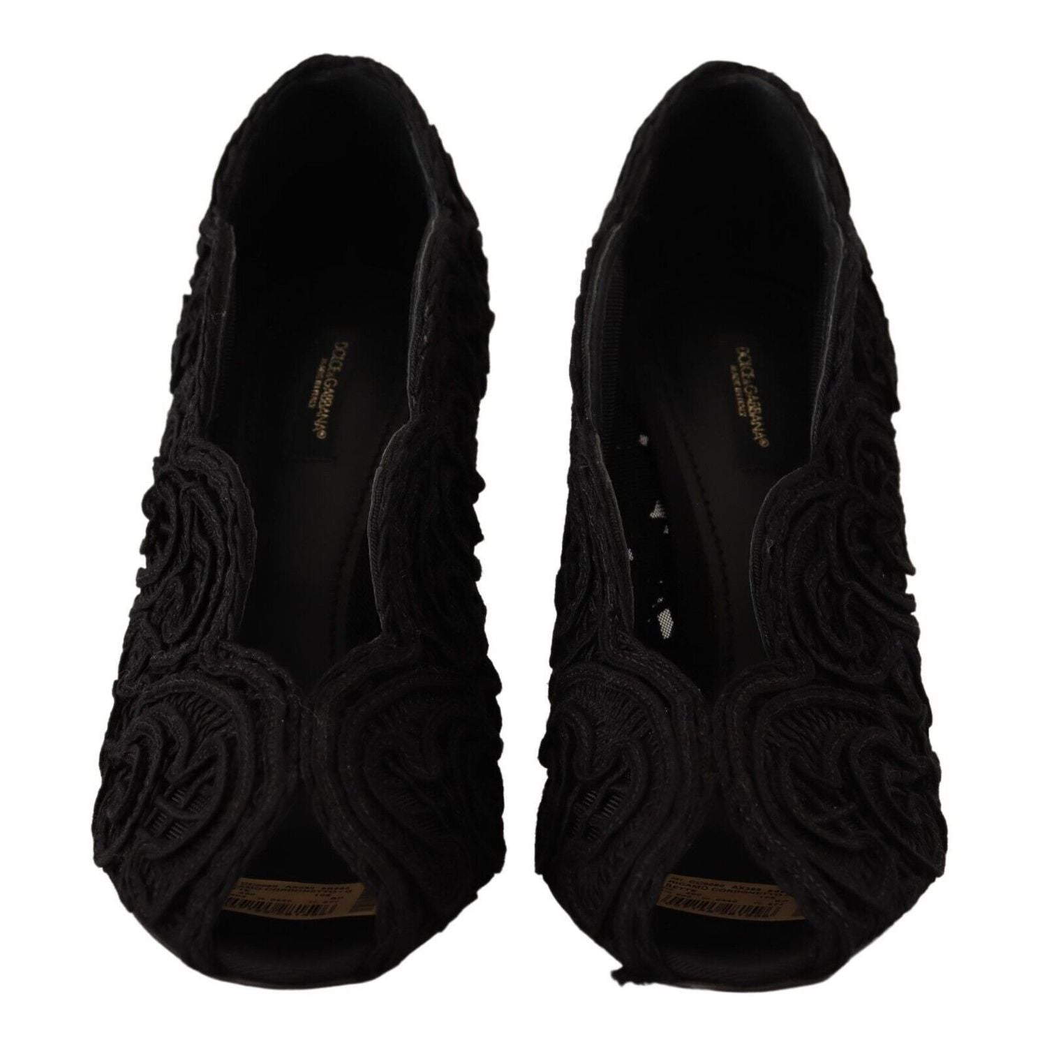 Dolce & Gabbana Black Cordonetto Ricamo Pump Open Toe Shoes