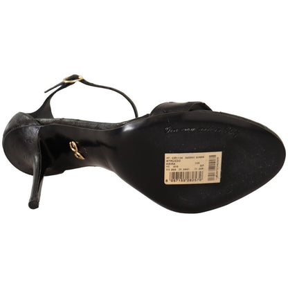Dolce & Gabbana Black Ostrich Ankle Strap Heels Sandals Shoes