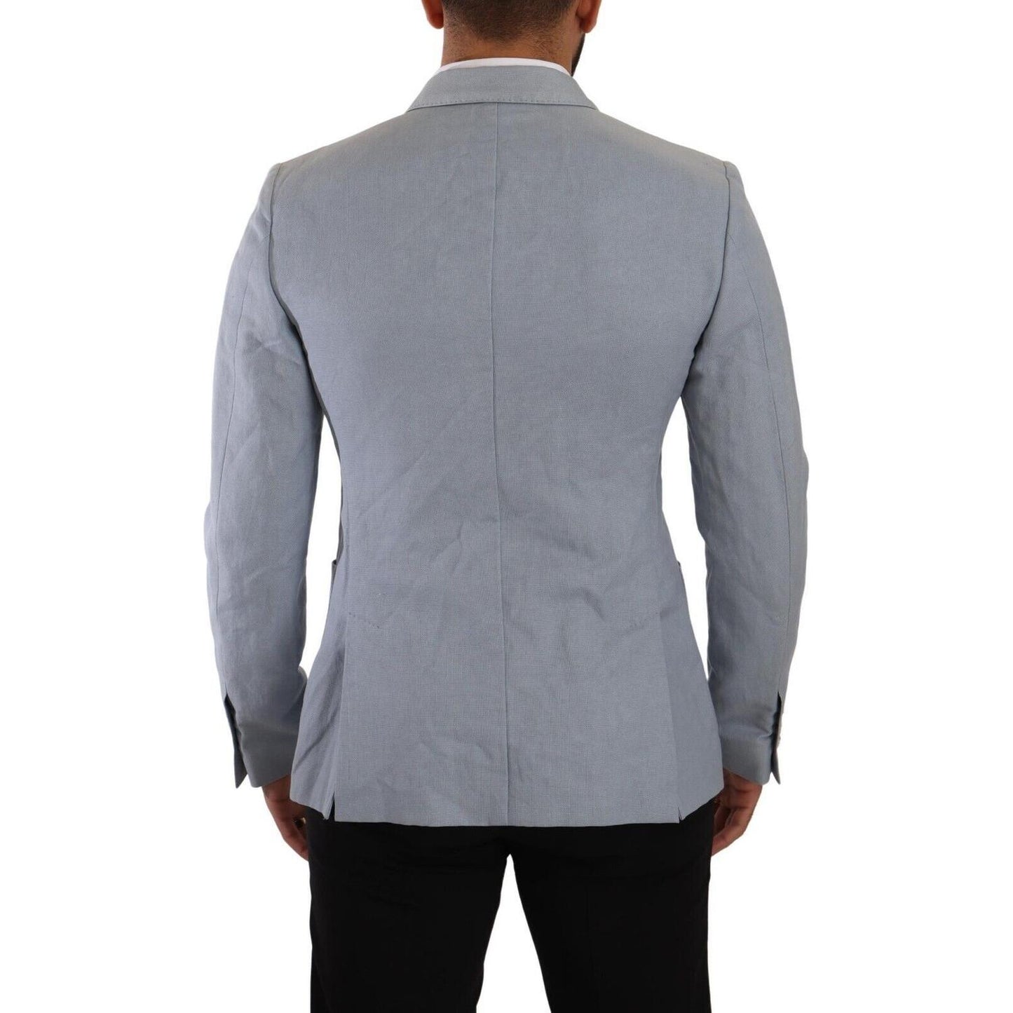 Dolce & Gabbana Blue Cotton Linen Slim Fit Jacket Coat Blazer
