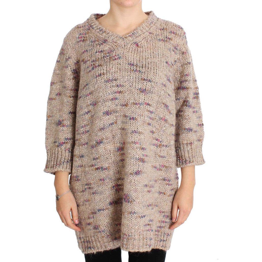 PINK MEMORIES Beige Oversized V-Neck Knitted Sweater PINK MEMORIES