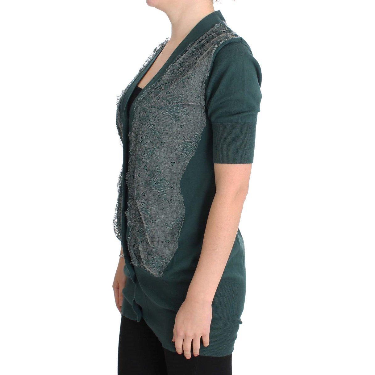 PINK MEMORIES Green Lace Cotton Cardigan Sweater