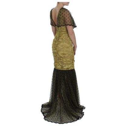 Dolce & Gabbana Yellow Black Floral Lace Ricamo Gown Dress