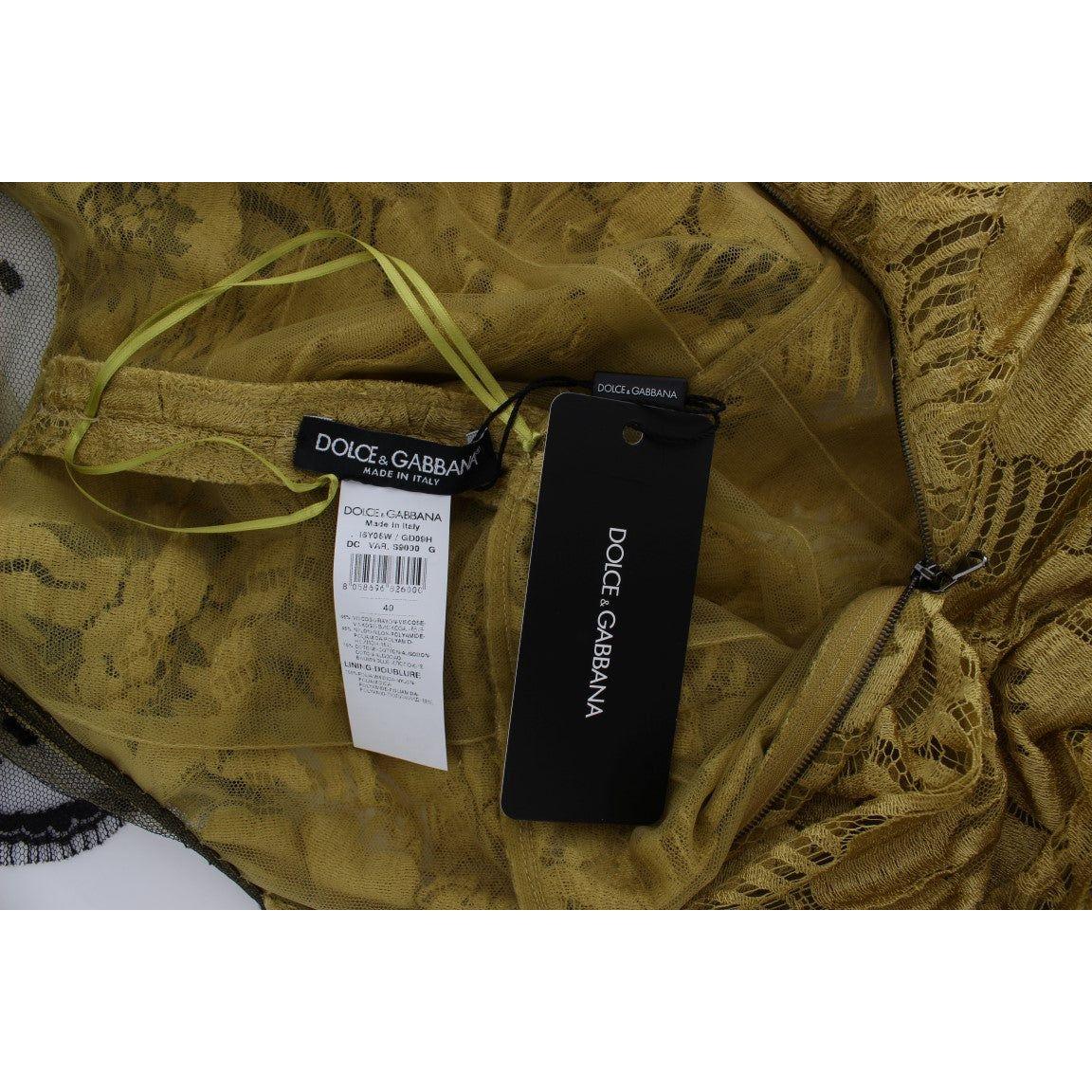 黄色花卉蕾丝紧身连衣裙