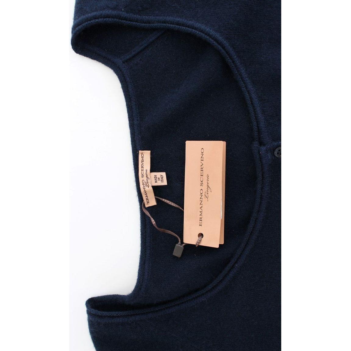 蓝色别致羊绒混纺短款毛衣