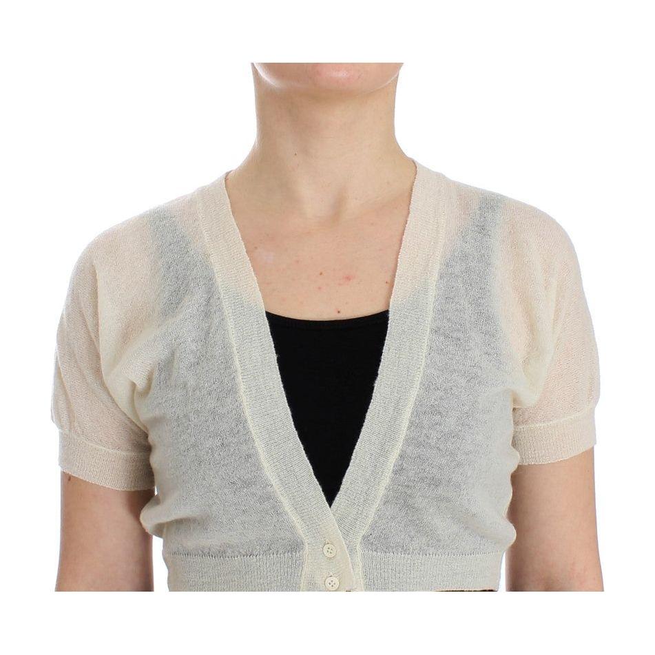 优雅的米白色短款羊驼羊毛混纺毛衣