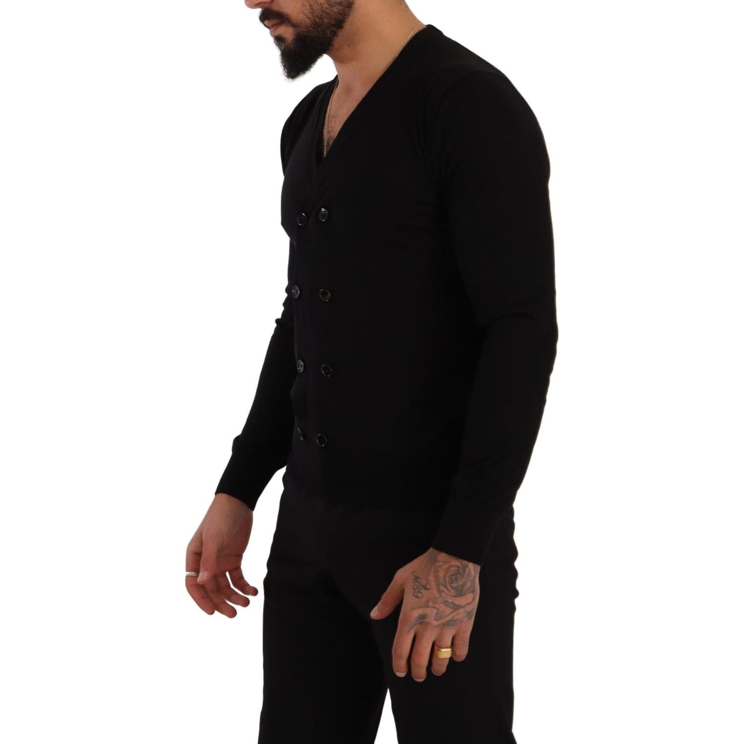 Dolce & Gabbana Elegant V-Neck Black Cashmere Cardigan Dolce & Gabbana