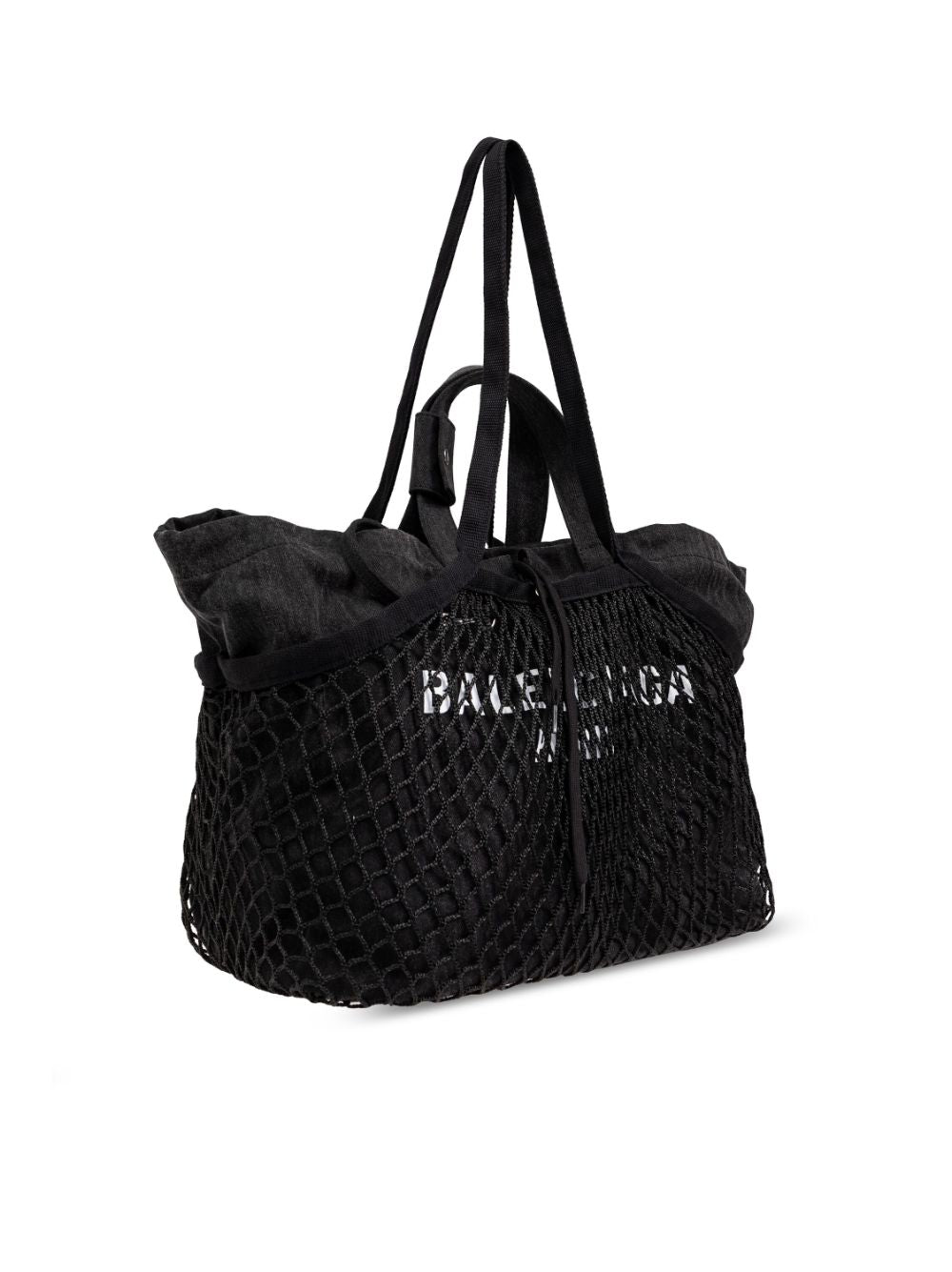 Balenciaga Black Cotton Canvas Fishnet Layer Tote Bag Shopper Balenciaga