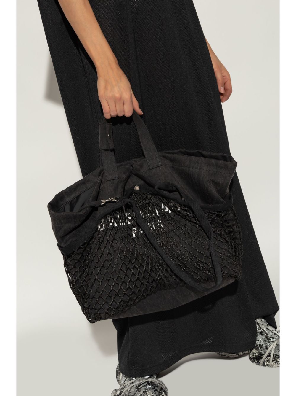 Balenciaga Black Cotton Canvas Fishnet Layer Tote Bag Shopper Balenciaga