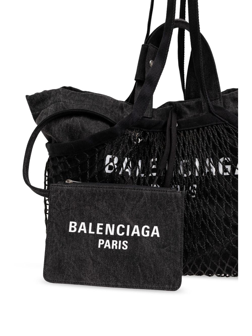 Balenciaga Black Cotton Canvas Fishnet Layer Tote Bag Shopper Balenciaga