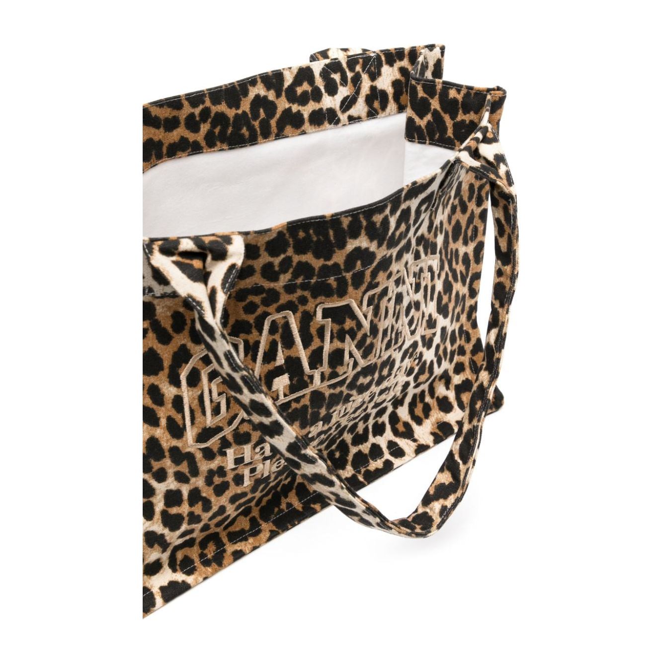 GANNI recycled cotton all-over leopard print tote Bag Shopper Ganni