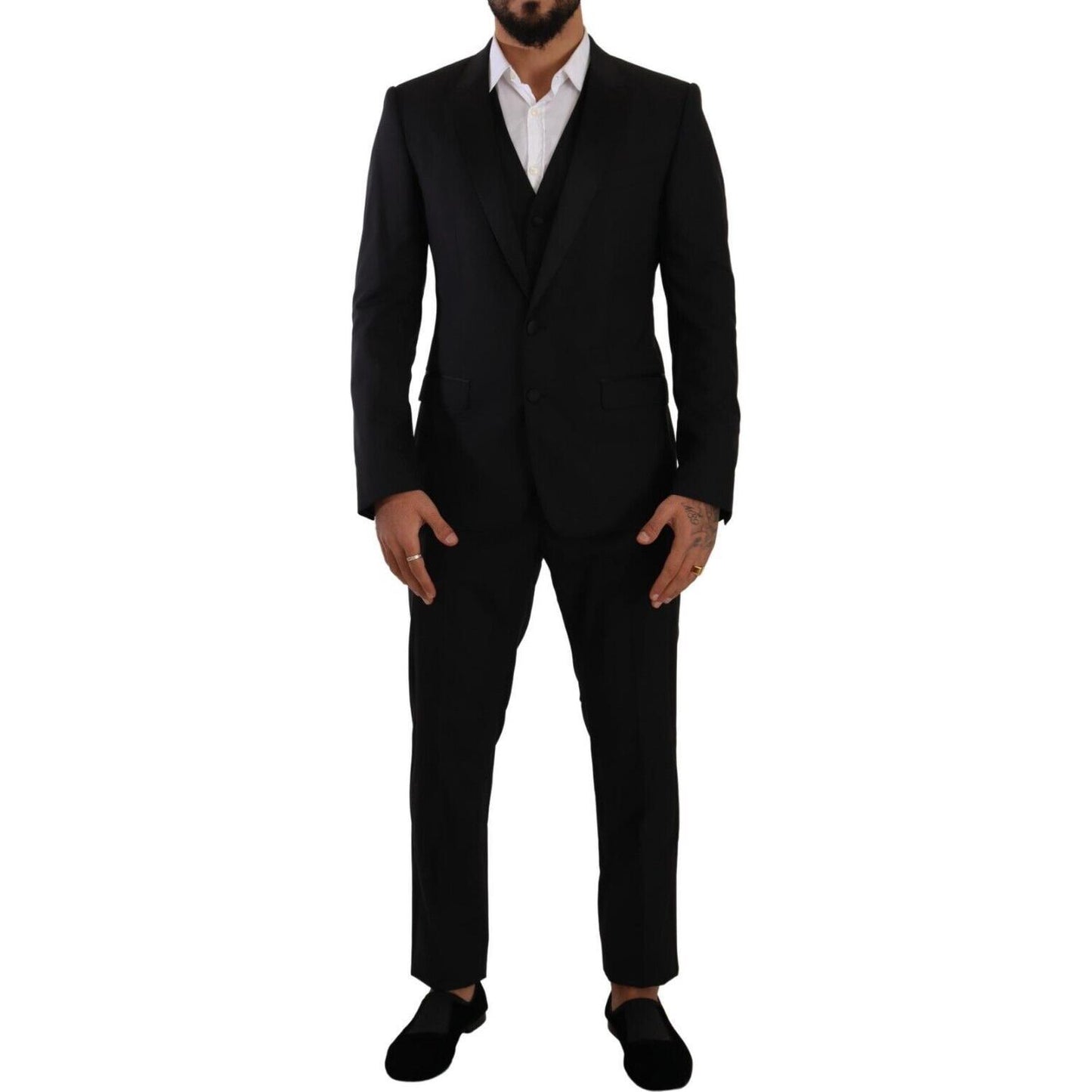 Dolce & Gabbana Elegant Black Three-Piece Martini Fit Suit Dolce & Gabbana