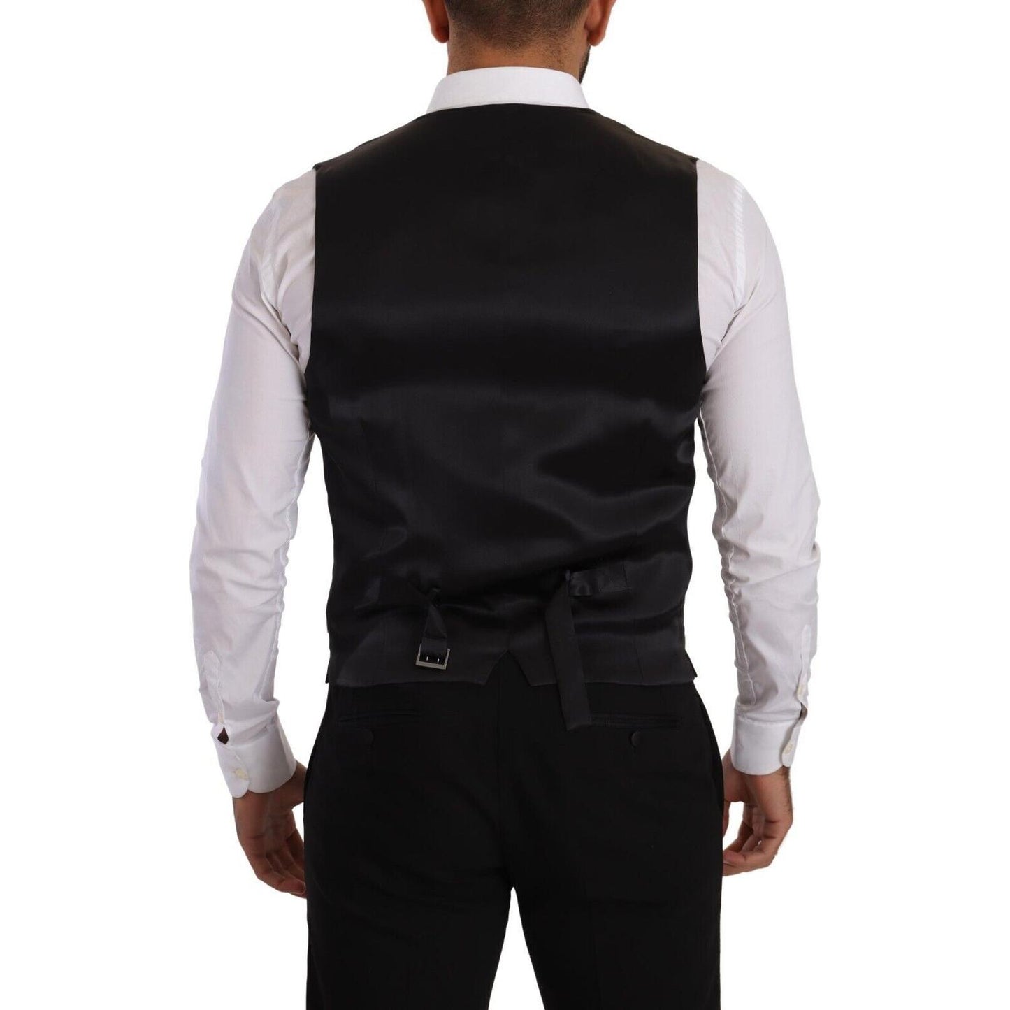 Dolce & Gabbana Black Striped Wool Silk Waistcoat Vest