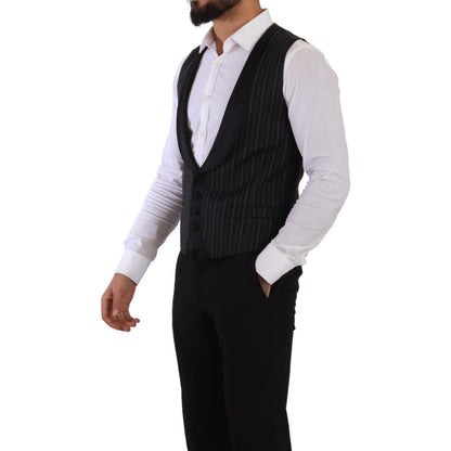 Dolce & Gabbana Black Striped Wool Silk Waistcoat Vest