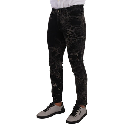 Dolce & Gabbana Black Patterned Skinny Slim Fit Jeans