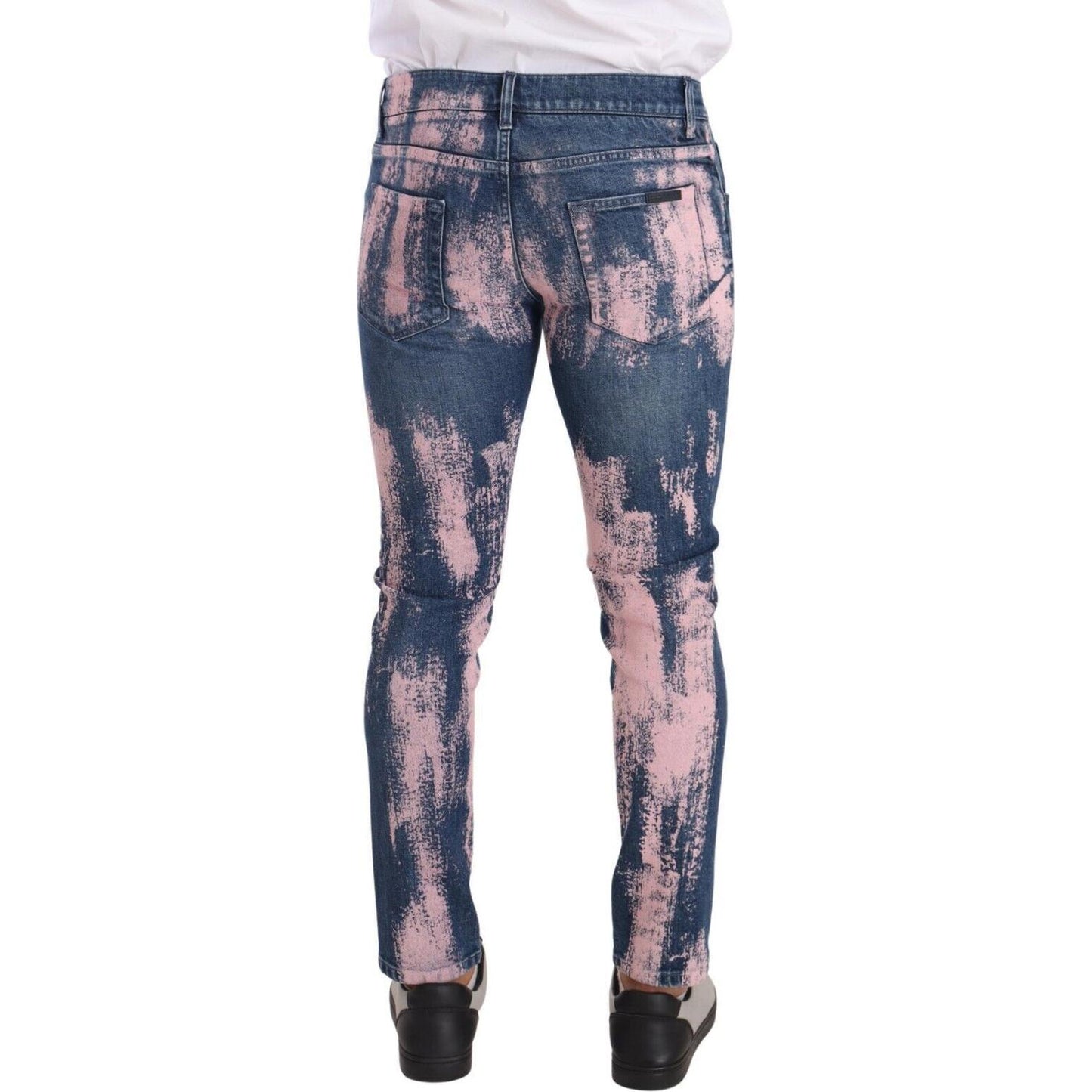Dolce & Gabbana Blue Pink Tie Dye Cotton Skinny Denim Jeans