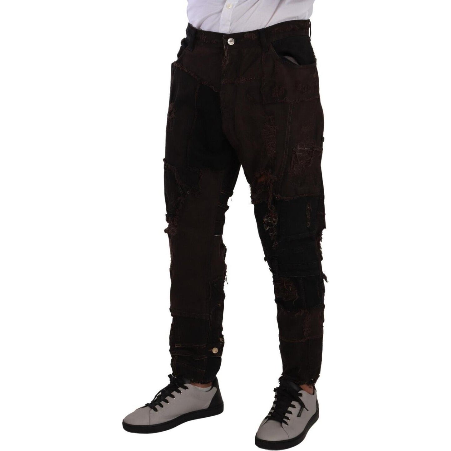 Dolce & Gabbana Brown Cotton Distressed Regular Denim Jeans