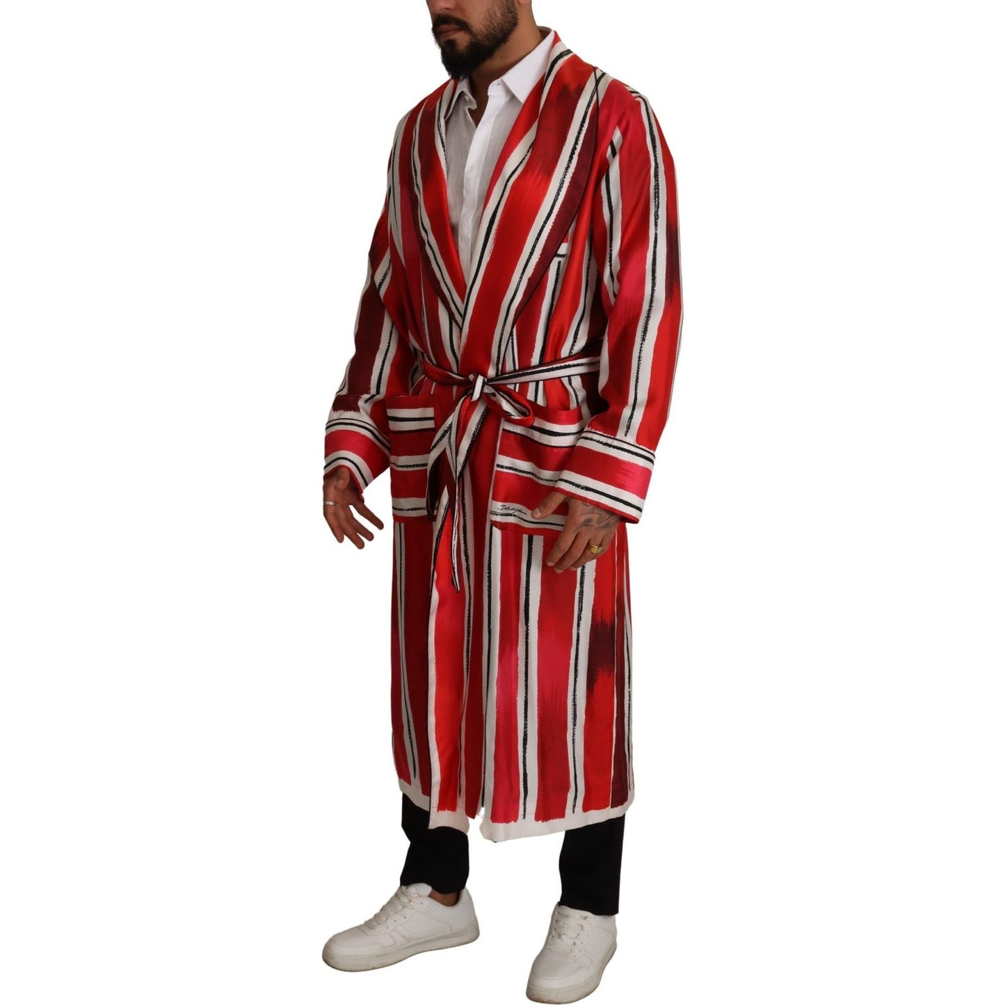 Dolce & Gabbana Chic Striped Silk Sleepwear Robe Dolce & Gabbana