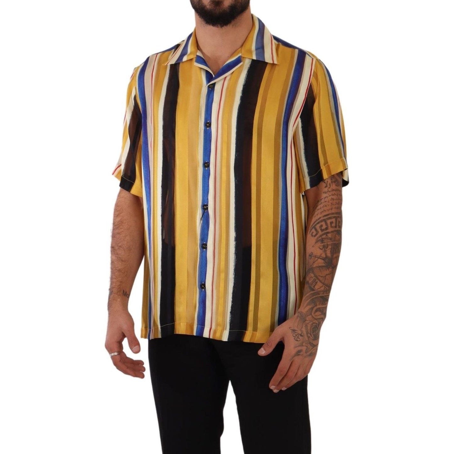 Dolce & Gabbana Yellow Striped Silk-Blend Men's Shirt Dolce & Gabbana