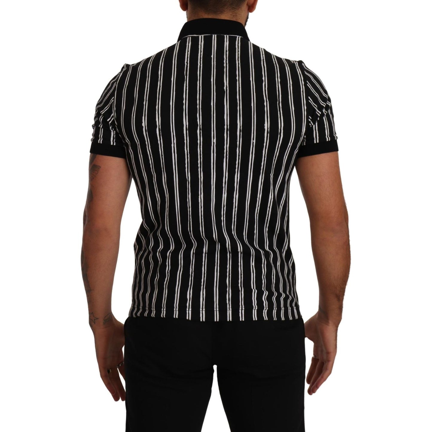 Dolce & Gabbana Elegant Striped Polo T-Shirt in Black Dolce & Gabbana